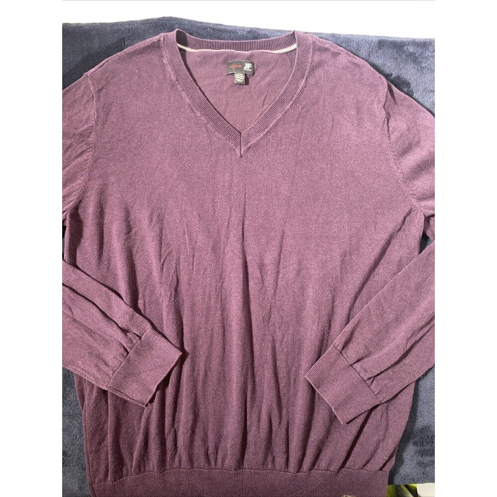 JF J Ferrar Mens Sweater Size XL Purple Pullover Long Sleeve Cotton Blend V Neck